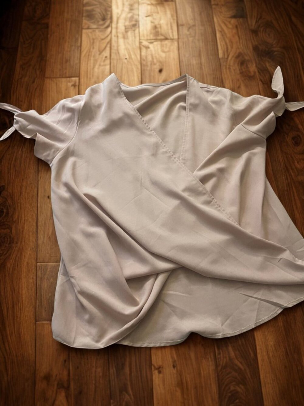 Ivory Wrap Blouse with Tie Sleeves
